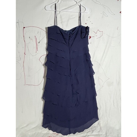VTG TADASHI Navy Blue Slip Dress Tiered Ruffle SILK Formal Gown Sz 14 - Picture 2 of 9